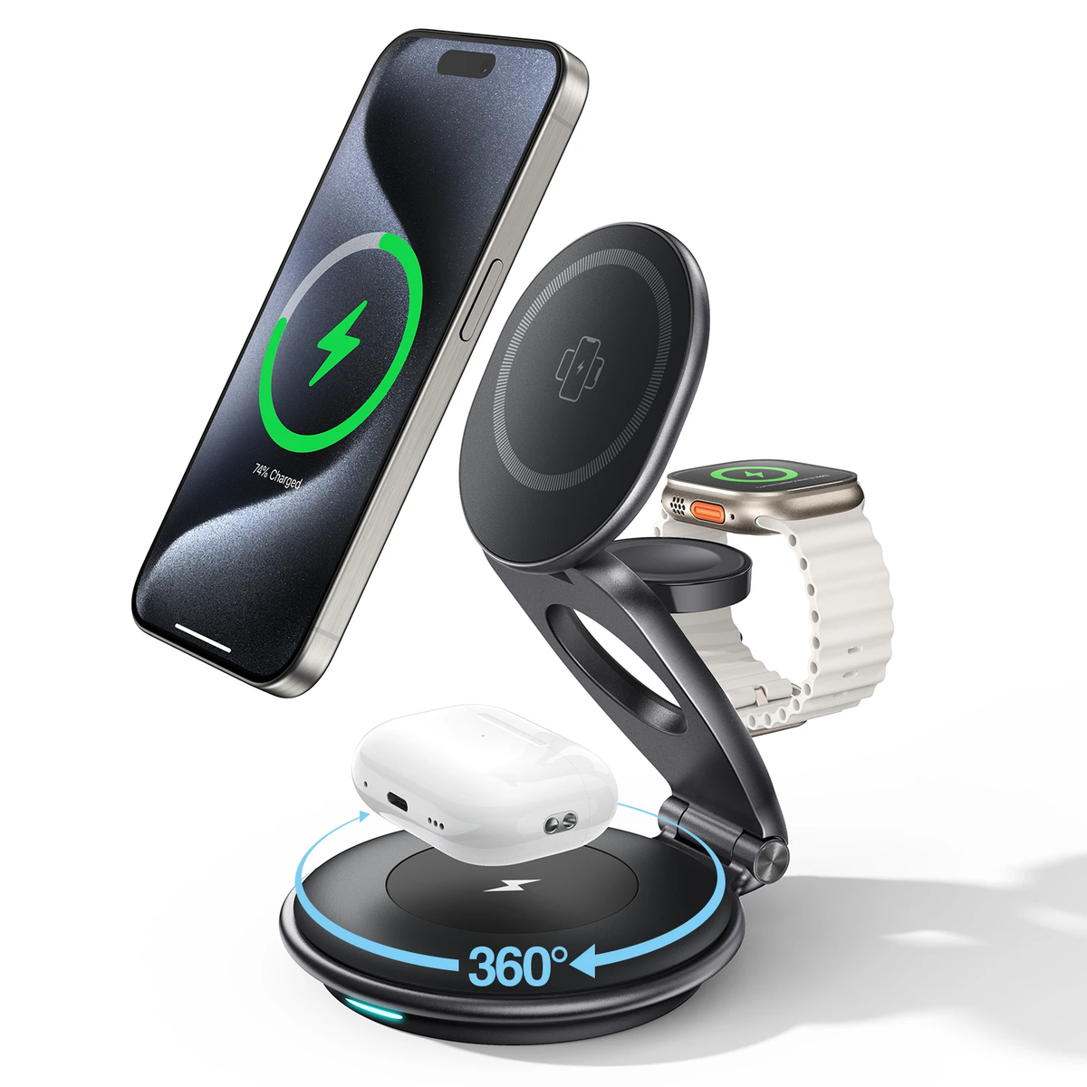 3-in-1 Foldable Rotatable Wireless Charging Stand - XNONA