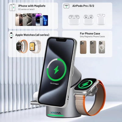 Qi2 3-In-1 MagSafe Fast Wireless Charging Station - XNONA
