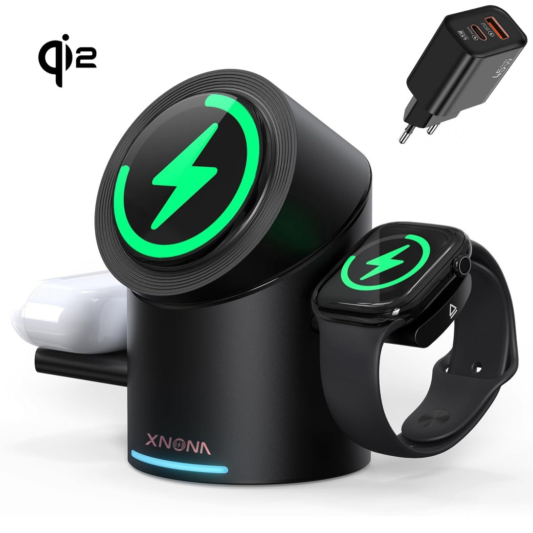 Qi2 3-In-1 MagSafe Fast Wireless Charging Station - XNONA